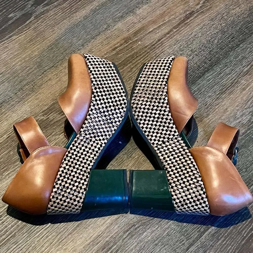 John Fluevog Ana Rita Leather Platform Mary Jane Heels Size 7 Brown Tan